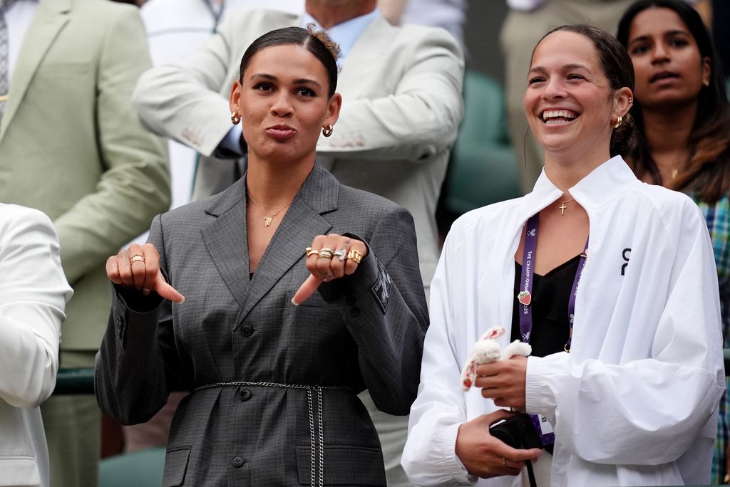 Trinity Rodman girlfriend of Ben Shelton with Emma Shelton (right) on day six of the 2025 Wimbledon Championships at the All England Lawn Tennis and Croquet Club, London. Picture date: Saturday July 5, 2025