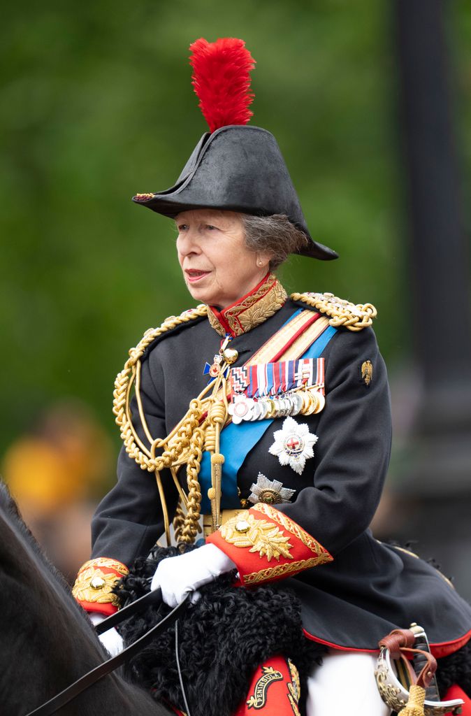 Princess Anne, Princess Royal during Trooping the Colour on June 15, 2024 in London, England. Trooping the Colour is a ceremonial parade celebrating the official birthday of the British Monarch. 