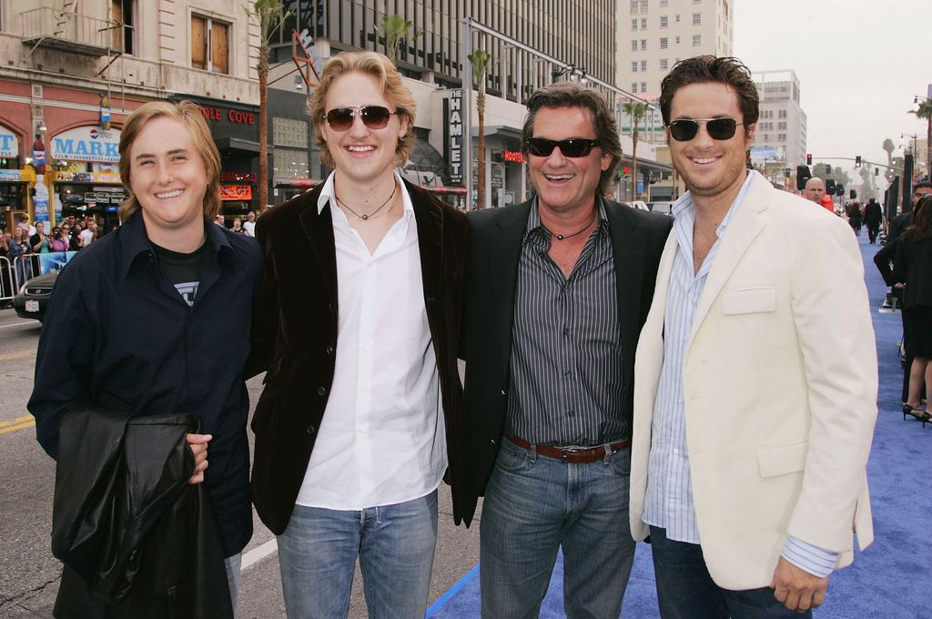 Actor Kurt Russell and his sons Wyatt (left), Boston and Oliver (right) attend the premiere of Warner Bros. Pictures' "Poseidon" at Grauman's Chinese Theater on May 10, 2006 in Los Angeles, California.