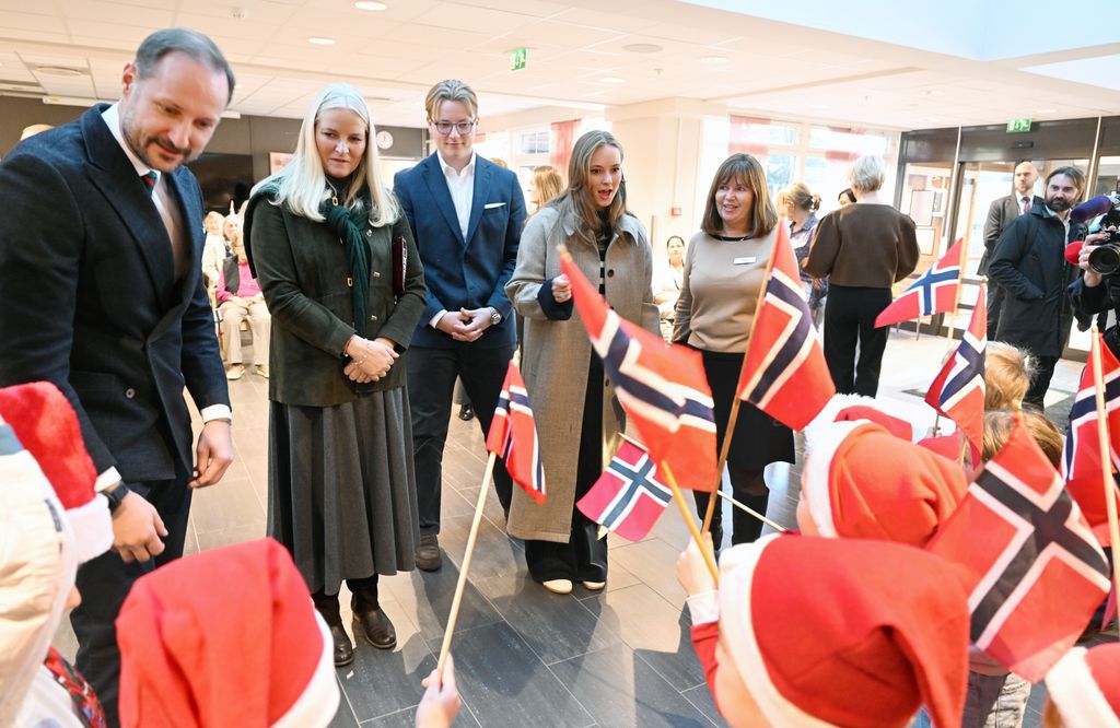  Norwegian Princess Ingrid Alexandra, Prince Sverre Magnus, Crown Prince Haakon and Crown Princess Mette-Marit visit Langerudhjemmet nursing hom