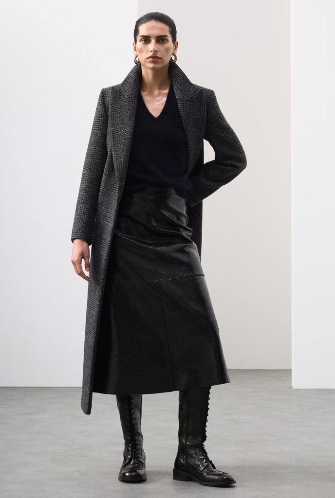 M&S Leather Patent Textured Midi A-Line Skirt