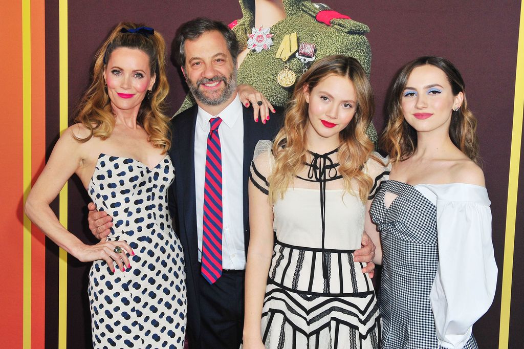 Leslie Mann, Judd Apatow, Iris Apatow and Maude Apatow attend Universal Pictures and DreamWorks Pictures' Premiere of 'Welcome To Marwen' 