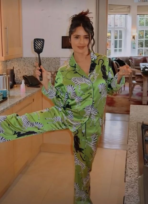 Salma Hayek wearing Olivia von Halle PJs