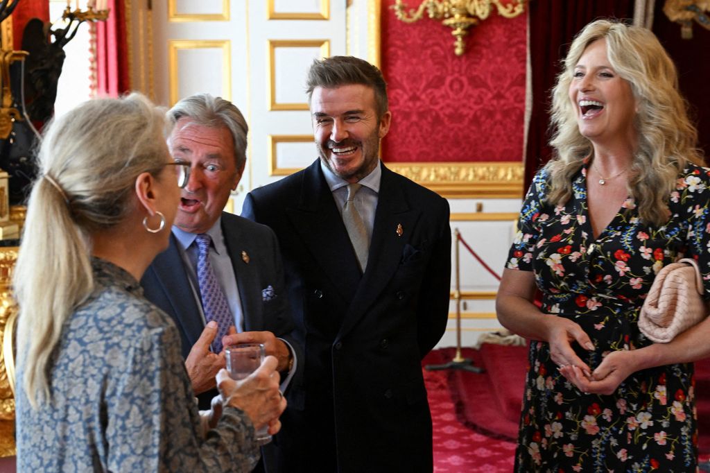 British former football player David Beckham (C) smiles during the King's Foundation Awards ceremony, on the 35th anniversary of The King's Foundation, at St James's Palace, in London, on June 12, 2025.
