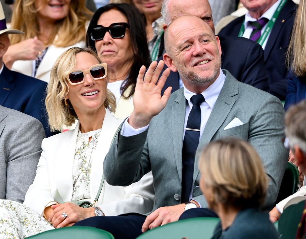 LONDON, ENGLAND - JULY 10: Zara Tindall and Mike Tindall attend day ten of the Wimbledon Tennis Championships at the All England Lawn Tennis and Croquet Club on July 10, 2024 in London, England. (Photo by Karwai Tang/WireImage)
