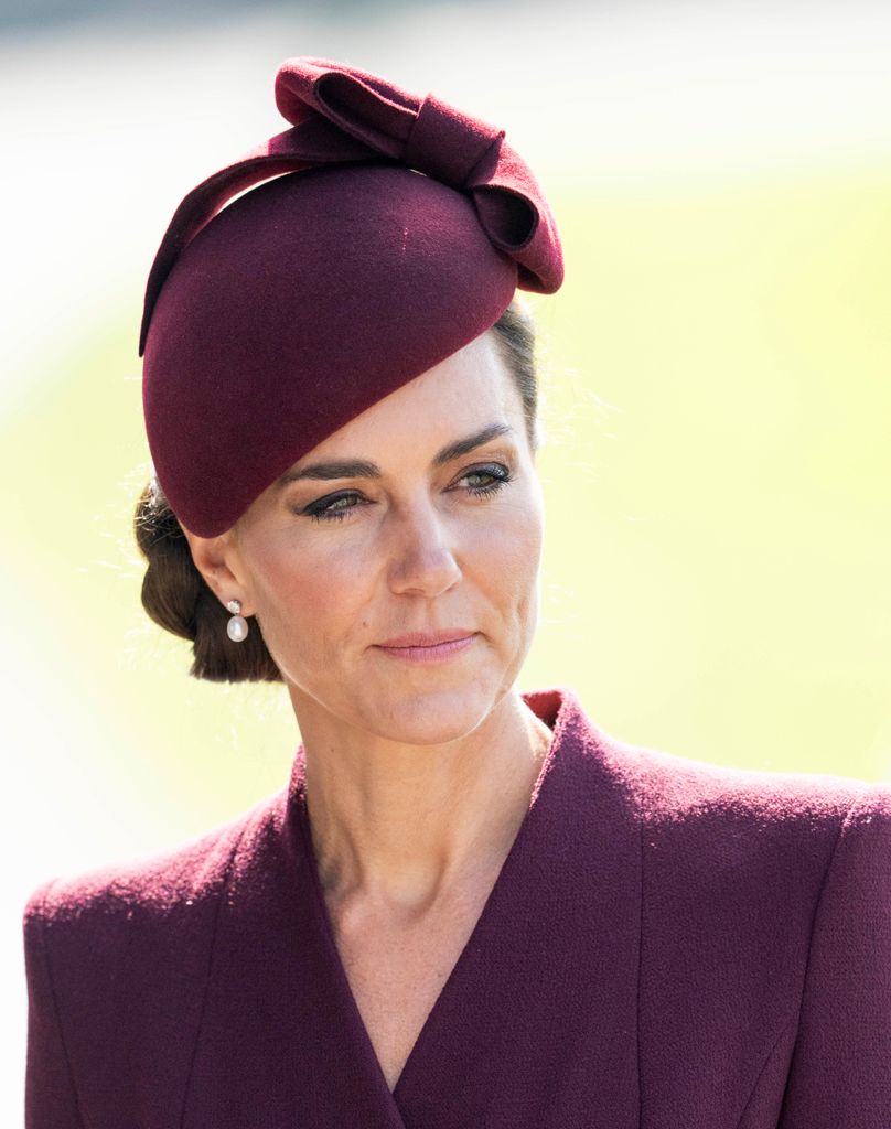 Catherine, Princess of Wales visits St Davids Cathedral to commemorate the life of Her Late Majesty Queen Elizabeth II with a small private service, marking the one-year anniversary of her passing on September 8, 2023 in St Davids, Wales.