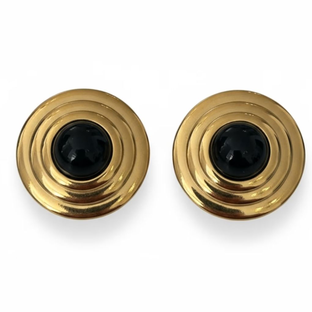 Wolf & Badger Como Large Round Stud Earrings Onyx Gold