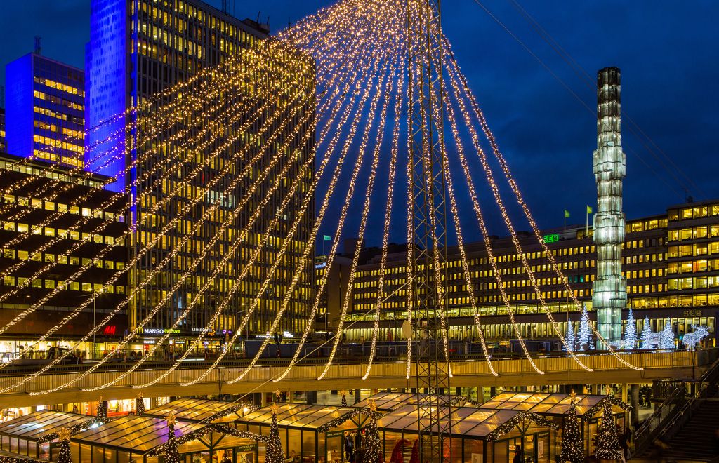 Christmas market in Sergel's square in Stockholm city, Sweden
