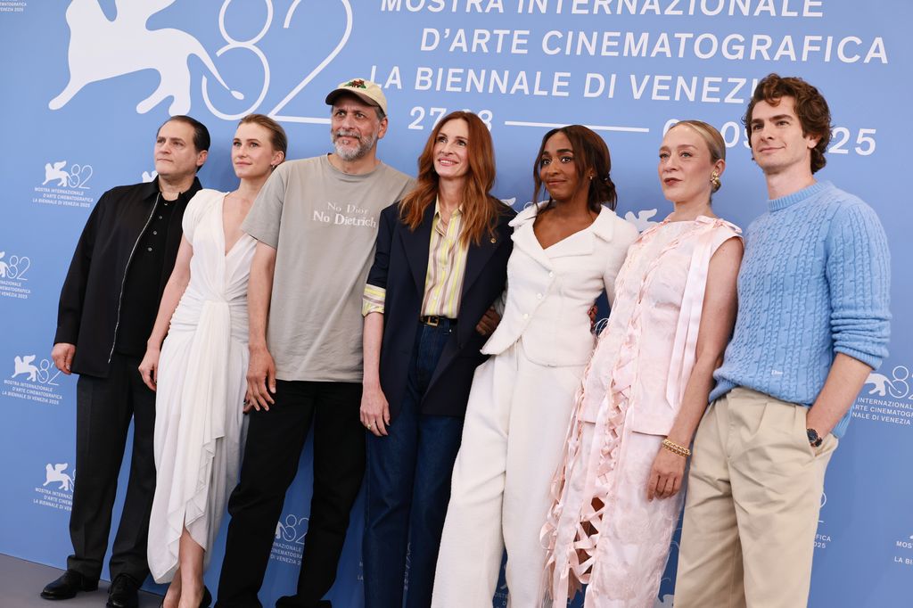 Michael Stuhlbarg, Nora Garrett, director Luca Guadagnino, Julia Roberts, Ayo Edebiri, ChloÃ« Sevigny and Andrew Garfield attend the "After The Hunt" photocall during the 82nd Venice International Film Festival on August 29, 2025 in Venice, Italy.