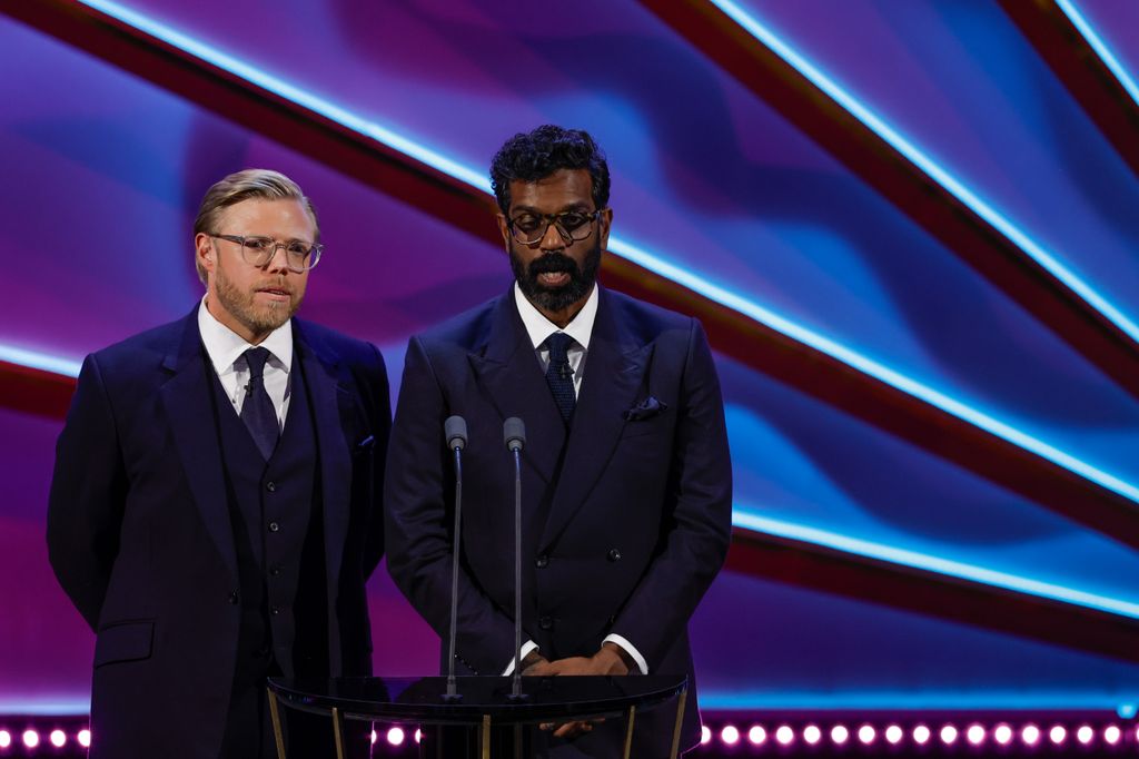 Beckett and Romesh Ranganathan speak onstage during the 2024 BAFTA Television Awards with P&O Cruises at The Royal Festival Hall