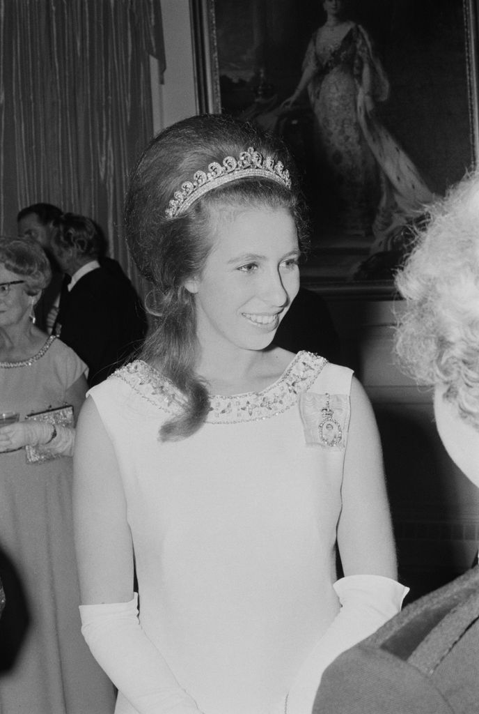 Princess Anne in 1970 with hair half up with tiara