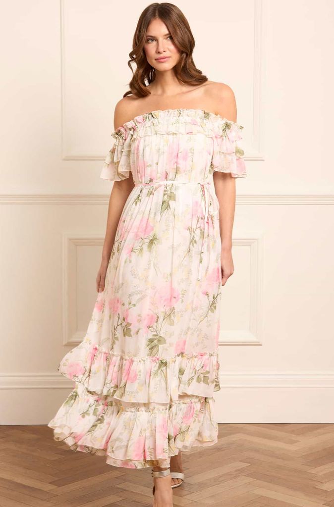 Needle & Thread Rose Chiffon Off-Shoulder Ankle Gown
