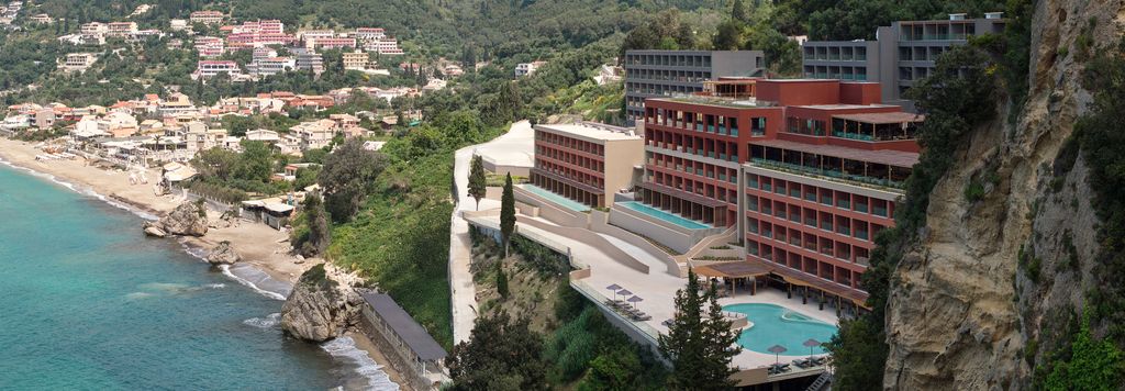 exterior of hotel on cliff edge in corfu