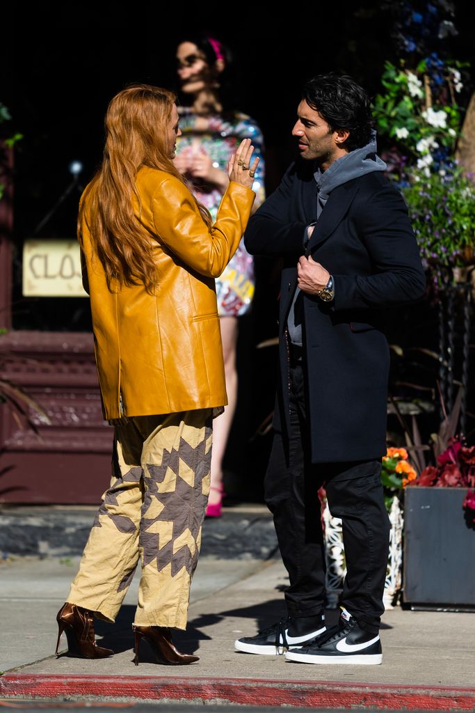 Blake Lively and Justin Baldoni filming "It Ends With Us" on May 25, 2023 in Hoboken, New Jersey