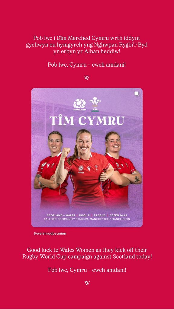 Prince William took to Instagram to share a message of support for the Welsh women's rugby team