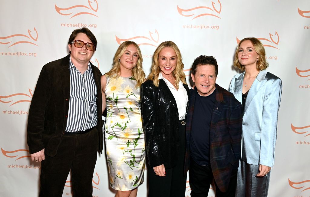 Michael J. Fox and wife Tracy Pollan with three of their four children at the star's annual Parkinson's gala