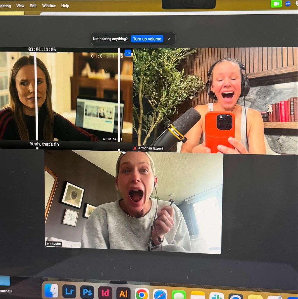 kristen bell on zoom with friend excited 