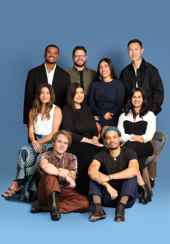 Cheyenne Morrin, Edward Buckles Jr., Vuk Lungulov-Klotz, Maria Altamirano, Santiago Gonzalez, Aminah Nieves, Gary Gunn, Jingyi Shao and Apoorva Charan is photographed by Monica Schipper for the BAFTA Breakthrough US 2023-24 initiative 