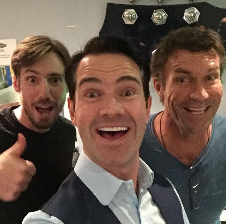 Daniel Cash standing with Pat Cash and Jimmy Carr
