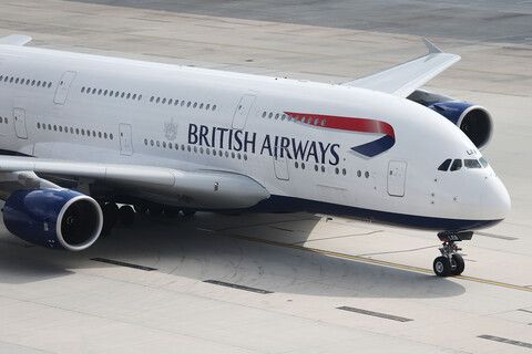 The inaugural British Airways' A380 arrives at Washington Dulles International Airport in October 2014.