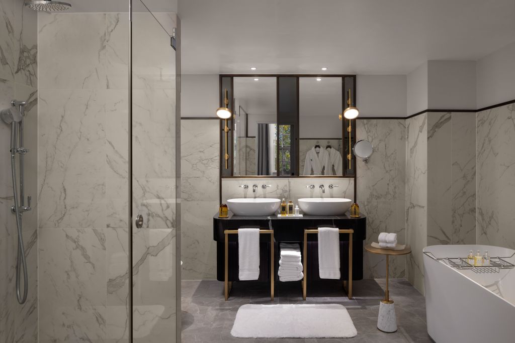 The marble bathroom inside one of the royal suites - a tranquil haven for guests to unwind