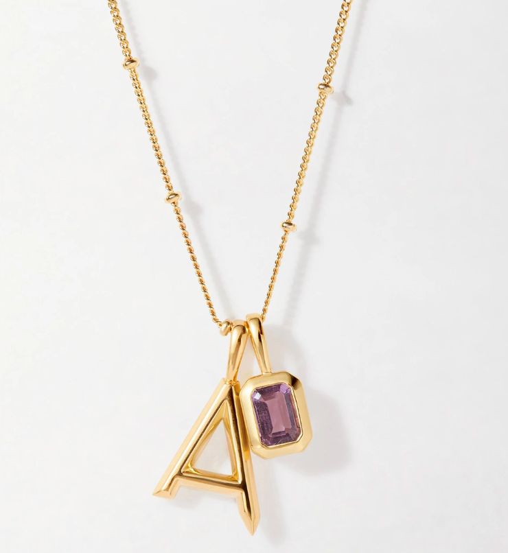 Edge of Ember Initial Deco Birthstone Necklace