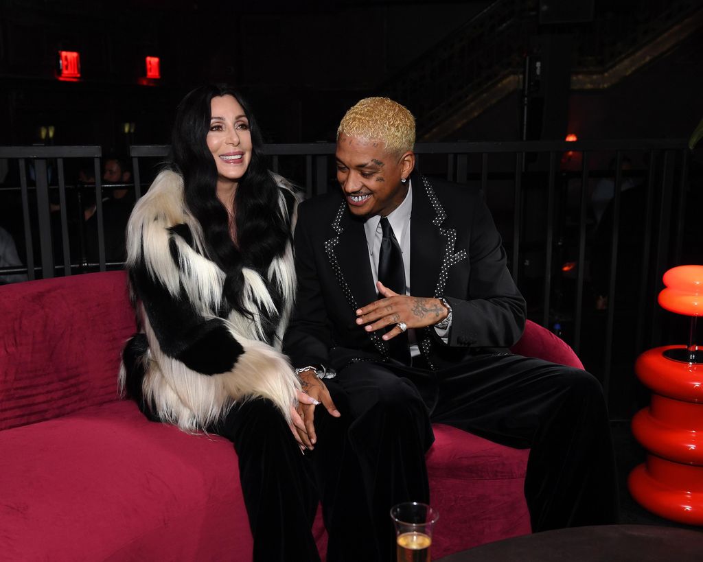 NEW YORK, NEW YORK - SEPTEMBER 10: (EDITORâS NOTE: Image has been retouched at the request of the client.) (L-R) Cher and Alexander Edwards attend as Valentino Beauty Reopens Studio 54 For Born In Roma Launch at Studio 54 on September 10, 2025 in New York City. (Photo by Noam Galai/Getty Images for Valentino Beauty)
