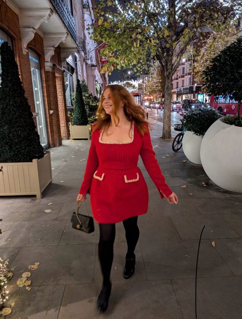 Styling a vintage Chanel bag with red dress