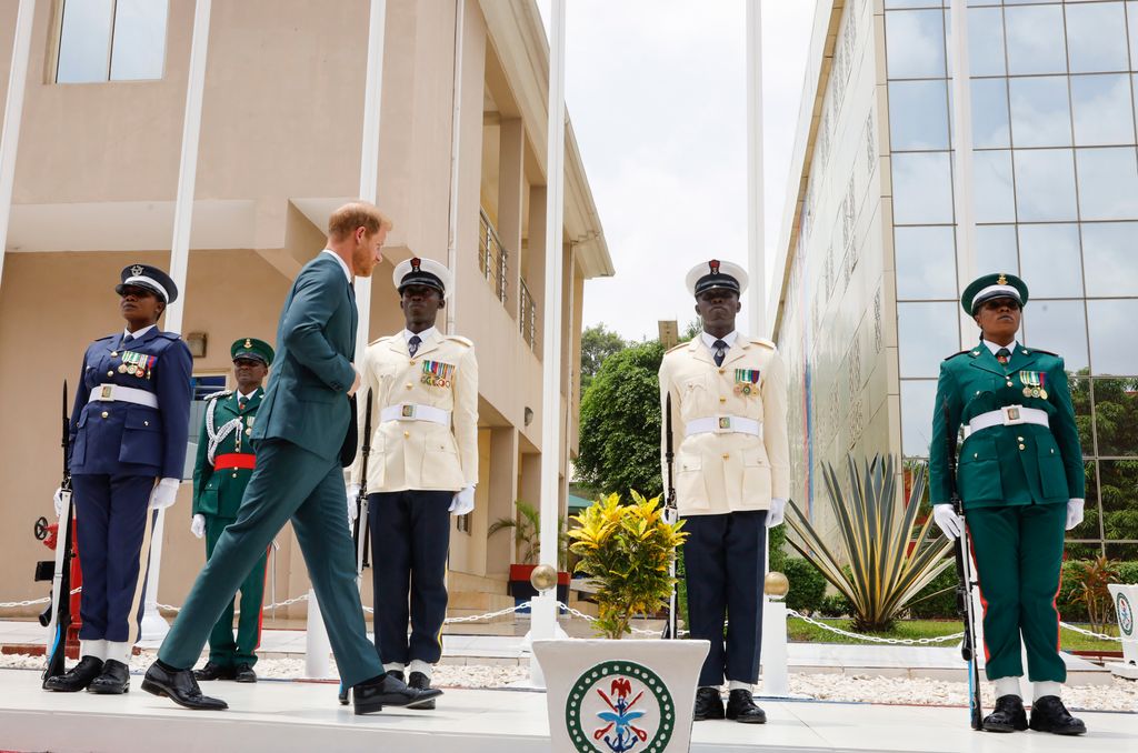 Prince Harry, Duke of Sussex and Meghan, Duchess of Sussex meet with the Chief of Defence Staff of Nigeria at the Defence Headquarters in Abuja on May 10, 2024 in Abuja, Nigeria