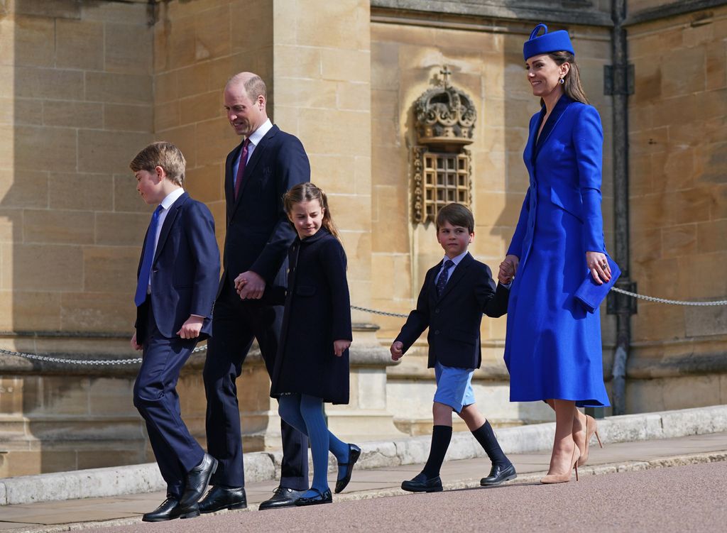 prince george prince william princess charlotte prince louis and princess kate of wales arriving at easter mattins service
