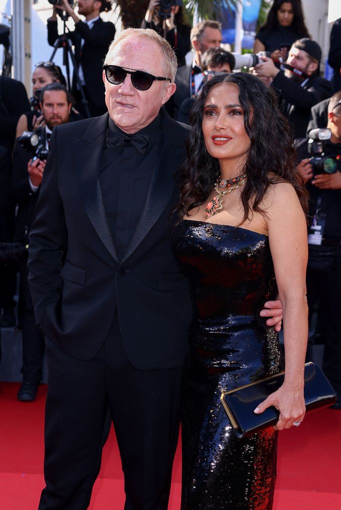 rancois-Henri Pinault and Salma Hayek attend the "Emilia Perez" Red Carpet at the 77th annual Cannes Film Festival at Palais des Festivals on May 18, 2024 in Cannes, France. 