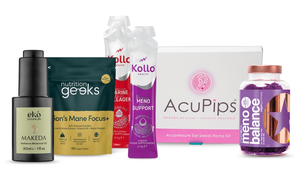 The goody bag contained: AcuPips Ear Seeding Kit For Women 40+; Nutrition Geeks Lion’s Mane Focus+; Starpowa Hair, Skin & Nails; Eko Botanicals Makeda Radiance Botanical Oil; Kollo Health Premium Liquid Marine Collagen and Liquid Meno Support