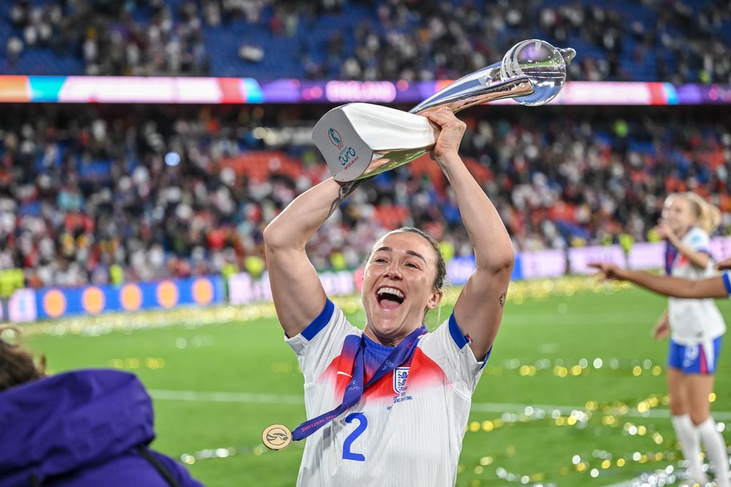 Lucy Bronze of England celebrates with the Trophy after the UEFA Women's EURO 2025 Final match between England and Spain at St. JakobPark on July 27, 2025 in Basel, Switzerland