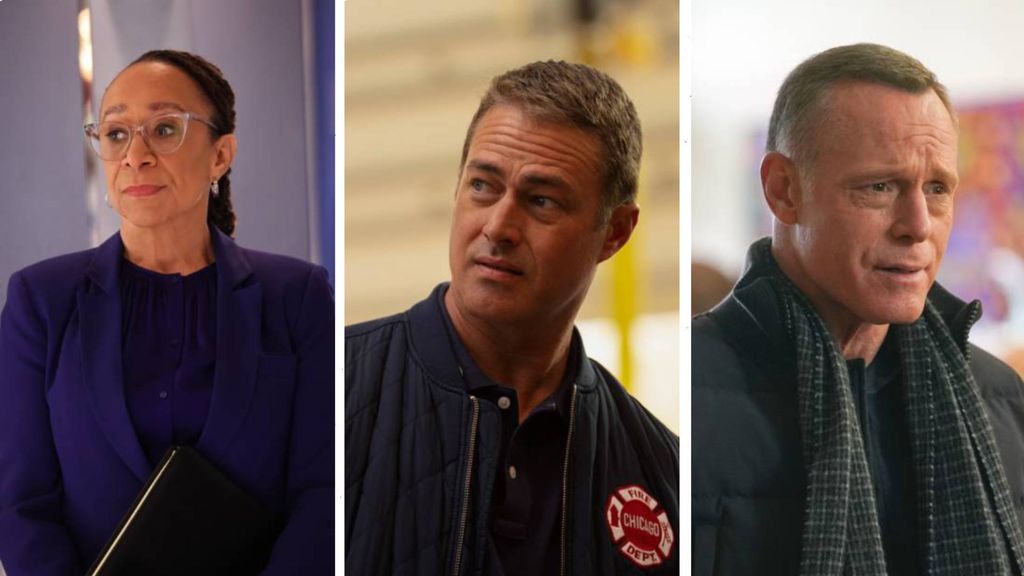 Split image of One Chicago stars S. Epatha Merkerson, Taylor Kinney and Jason Beghe
