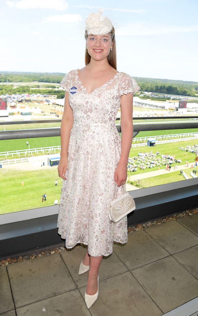 Flora Vesterberg in a white lace dress at Royal Ascot 2022