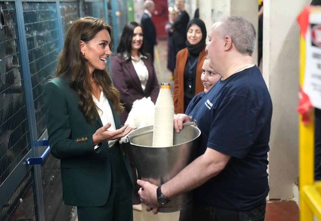 Princess Kate chats to staff at AW Hainsworth textile mill