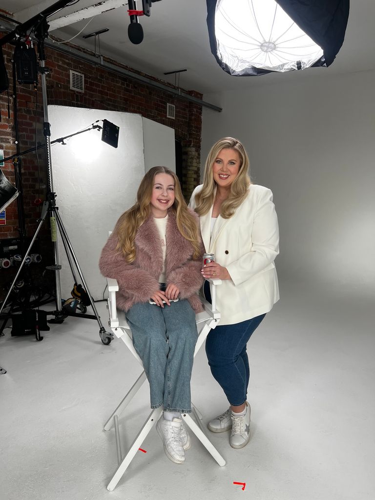 Louise Pentland on set with her daughter Pearl