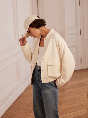 Cream Textured Bomber Jacket 