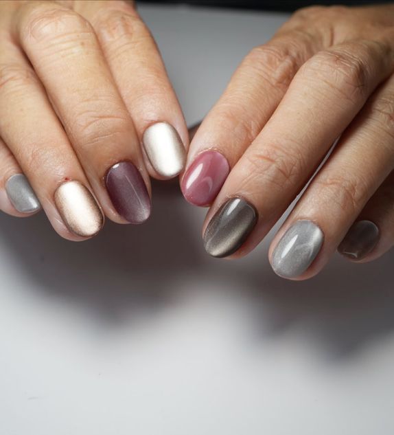 color block neutral cat eye nail