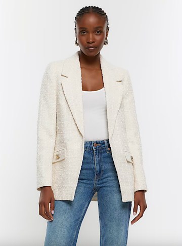 River Island white boucle blazer