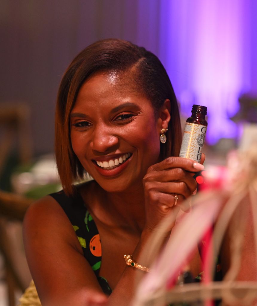 Denise Lewis was all smiles during the three-course lunch