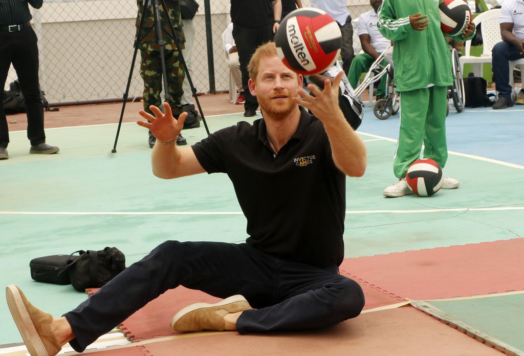 Prince Harry plays sitting volleyball at Nigeria Unconquered charity