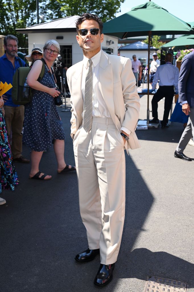Rami Malek attends day twelve of the Wimbledon Tennis Championships at the All England Lawn Tennis and Croquet Club at All England Lawn Tennis and Croquet Club on July 11, 2025 in London, England