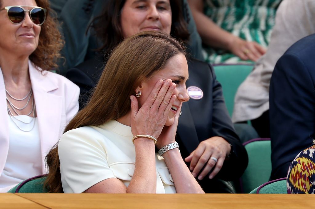 Princess of Wales, Patron of The AELTC reacts in the Royal Box prior to the the Ladies' Singles Final 
