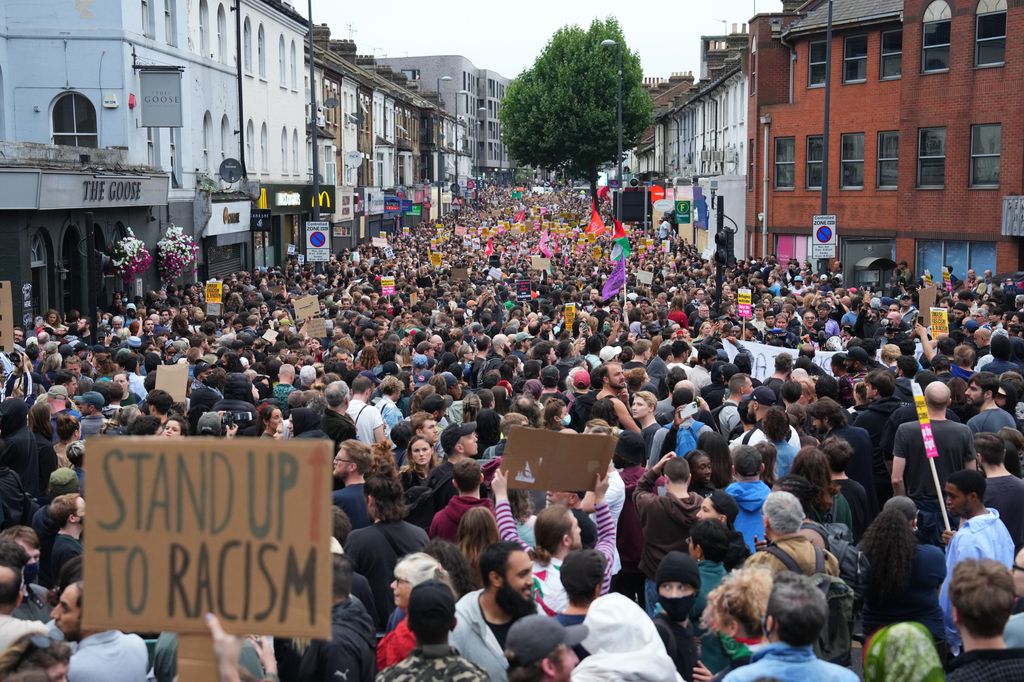 A large group of anti-racism protestors