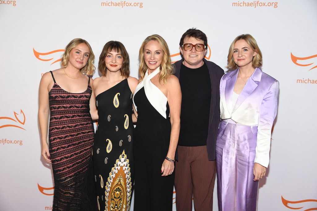 Aquinnah Fox, Esme Fox, Tracy Pollan, Michael J. Fox, Sam Fox, and Schuyler Fox attend A Funny Thing Happened On The Way To Cure Parkinson's at Casa Cipriani on November 16, 2024 in New York City