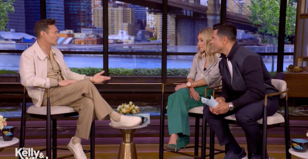 Ryan Seacrest sat with Kelly Ripa and Mark Consuelos on LIVE