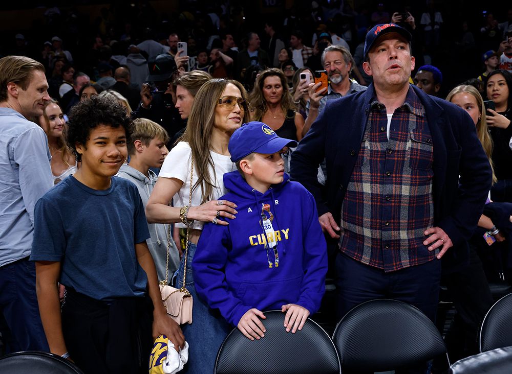 Jennifer Lopez, Ben Affleck and Samuel Garner Affleck watched as the Los Angeles Lakers took on the Golden State Warriors