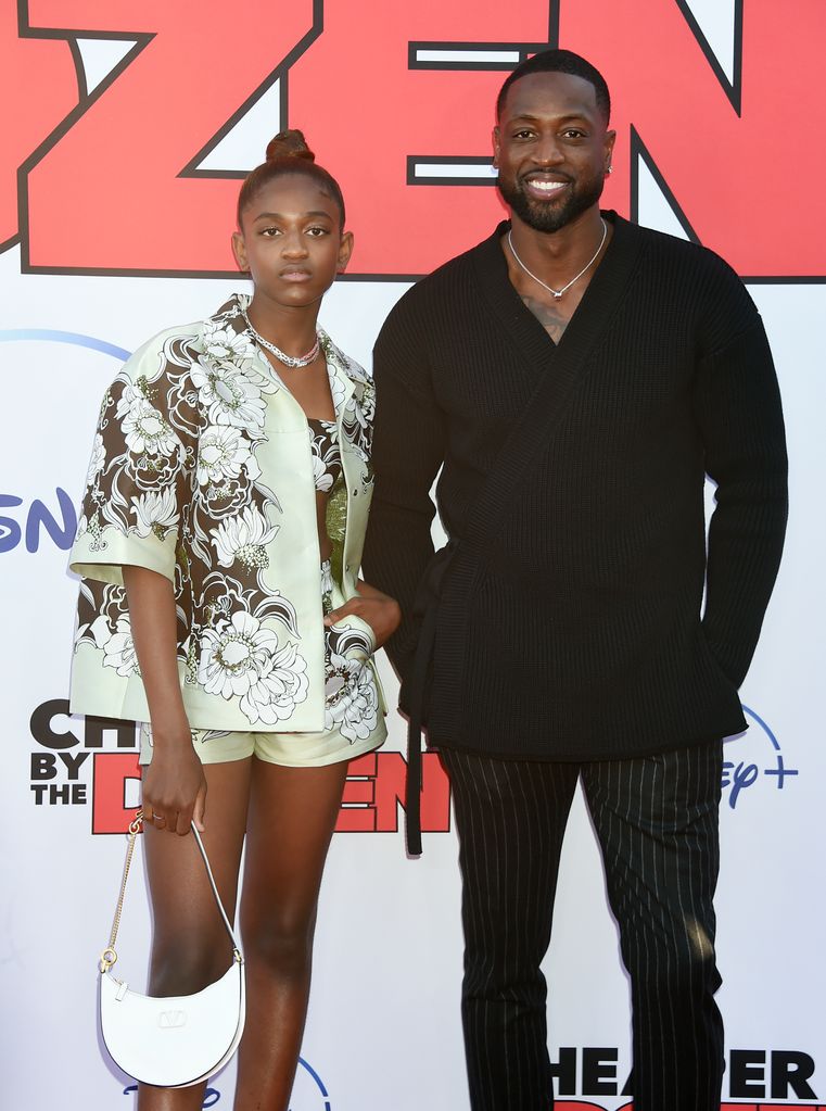 Zaya Wade and father Dwyane Wade at the 'Cheaper By The Dozen' premiere held at El Capitan Theatre on March 16th, 2022 in Los Angeles, California. (Photo by Gilbert Flores/Variety/Penske Media via Getty Images)
