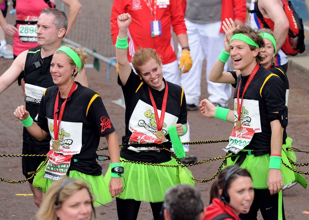 Princess Beatrice celebrates after finishing the London Marathon 